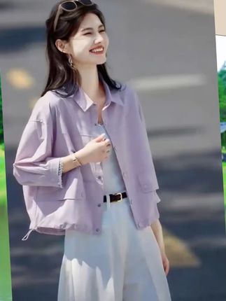 纯棉秋季新款长袖短外套设计感时尚超好穿休闲宽松百搭翻领上衣女 #女装 #爱了爱了 #新衣服可以治愈各种不开心 #甜美穿搭