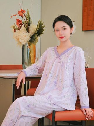 芬腾【爆款棉】新款长袖秋季舒适花卉套装优雅睡衣女款爆款#优雅睡衣 #睡衣家居服 #睡衣套装 #睡衣套装推荐 #睡衣套装家居服