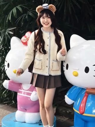小香风圆领撞色麻花毛衣开衫女秋冬季加厚宽松外穿慵懒风针织外套 #甜系女孩 #元气少女 #秋季新款 #小香风穿搭