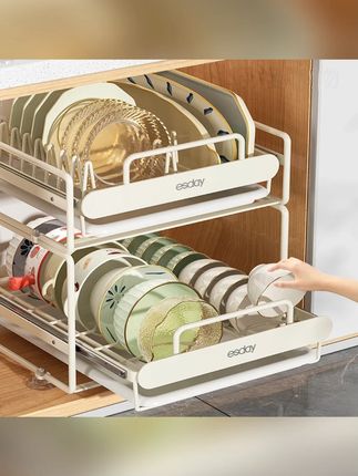 #置物架 橱柜抽拉式碗碟置物架厨房带轨道抽屉碗盘收纳架易时代碗碟拉篮 #碗碟置物架 #抽拉式置物架 #碗盘收纳架 #碗碟拉篮