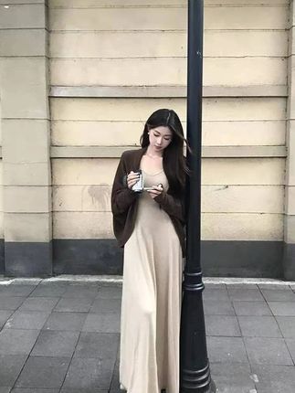 慵懒风套装女秋冬长袖开衫收腰连衣裙两件套 #早秋新款 #早秋穿搭 #显瘦穿搭 #ootd穿搭