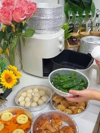 空气炸锅专用纸锡纸碗烘焙食物烤箱烘烤家用圆型烧烤吸油纸锡箔碗#空气炸锅配件 #锡纸碗 #烘焙好物 #家用厨房用品 #吸油纸