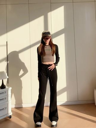 秋冬加绒!女生必备美式灰色微喇运动裤 #美式运动裤 #休闲运动裤 #灰色休闲裤 #美式风格裤 #女生微喇运动裤