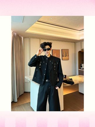 YOUNG秋季新品原创设计款立领夹克套装男潮牌痞帅休闲外套(2083)#YOUNG夹克套装 #秋季新品 #立领设计 #男潮牌 #痞帅休闲