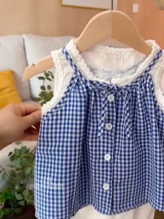 女童夏装气质套装2025新款儿童格纹小女孩夏季薄款娃娃衫韩版 #高品质童装#  夏季穿搭  #生女儿就要这样穿#  小清新穿搭