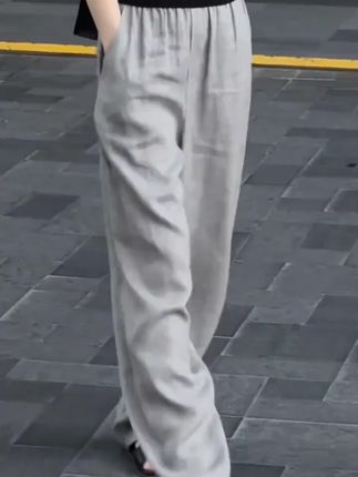 灰色慵懒风百搭休闲裤女夏季薄款梨形身材胖高腰显瘦宽松阔腿裤 #阔腿裤 #宽松阔腿裤 #休闲裤 #显瘦休闲裤 #显瘦阔腿裤