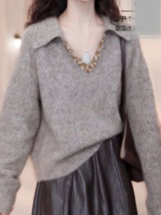 早秋新款纯色poloV领毛衣开衫长袖女小众设计领子上衣 #品质女装 #穿出高级感 #显瘦穿搭 #优雅知性 #高级感