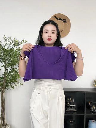 夏季女v领套头休闲风毛针织衫宽松洋气纯色简约百搭T恤1589 #针织t恤 #百搭t恤 #短袖t恤 #大码t恤 #宽松t恤