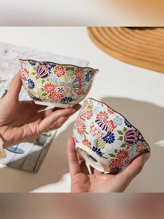 繁花系列5英寸四色米饭碗(四个颜色各一个)(四个)釉下彩陶瓷餐具#陶瓷餐具 #米饭碗 #繁花系列 #餐具套装 #四色碗