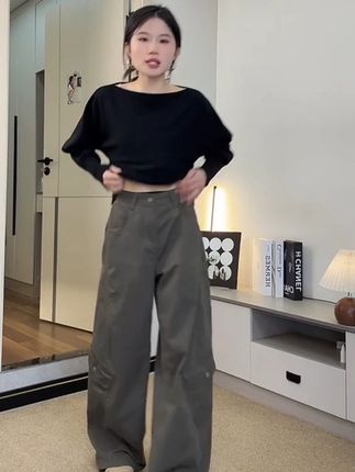 现货+纯棉)工装裤女春秋美式辣妹休闲裤宽松百搭阔腿裤拖地裤子#显高显瘦显腿长 #百搭裤子 #品质女装 #工装裤 #秋季穿搭