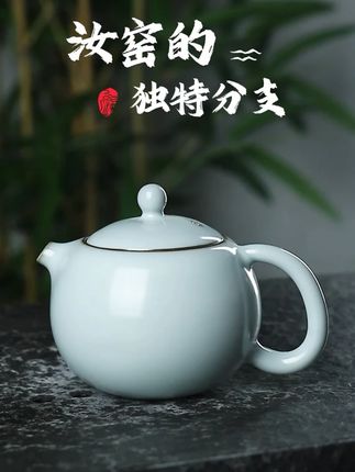 汝窑的独特分支 铁胎天青汝窑河豚西施壶#茶具好物推荐 @抖音小助手