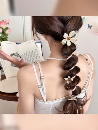 超仙花朵直条电话线发圈头绳女新款高级感ins泡泡辫编发神器 #时尚编发教程 #头绳 #时尚编发 #简单日常编发 #头饰发饰