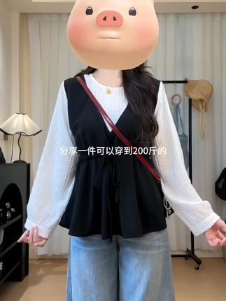 高级感V领长袖衬衫大码女装2025秋季胖mm收腰显瘦洋气假两件上衣#秋季女装 #胖mm穿搭 #收腰衬衫 #高级感上衣 #假两件衬衫