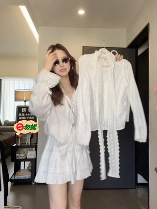 法式大码女生刺绣蕾丝花边蝴蝶结新国风v领设计感白色上衣女#小个子显高显瘦穿搭 #高级穿搭 #通勤搭配 #穿搭技巧 #小个子穿搭