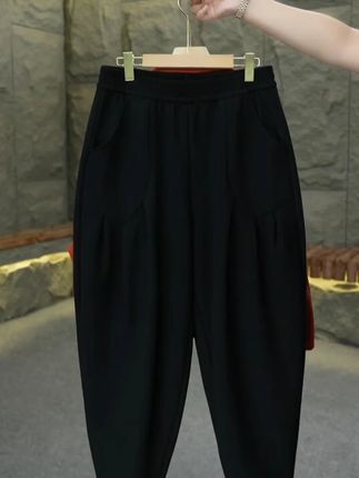 秋季女褶皱哈伦裤休闲宽松显瘦萝卜长裤高腰老爹裤#秋季女裤 #哈伦裤 #老爹裤 #休闲长裤 #显瘦裤子