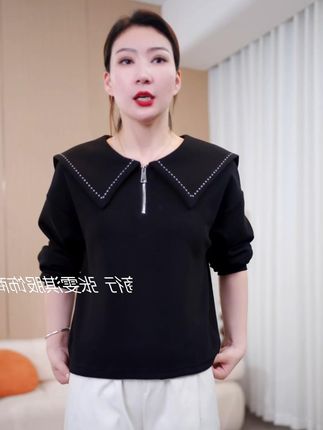 2025秋季时尚洋气新款海军领设计半拉链气质休闲百搭上衣P7 #早秋#气质#百搭#显瘦#时尚