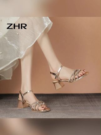 ZHR温柔凉鞋2025夏季新款透气水钻露趾中跟仙女风轻薄配裙子女款#好鞋推荐 #女鞋 #凉鞋 #美鞋分享 #凉鞋推荐