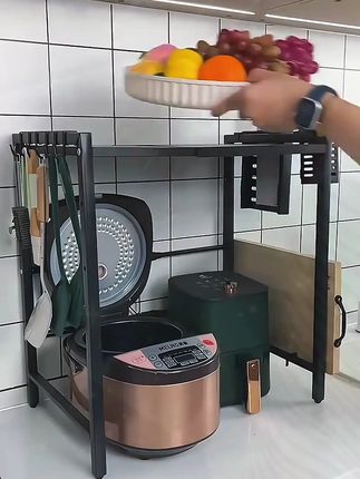 枪灰可伸缩电饭煲置物架厨房微波炉架子多功能台面空气炸锅收纳架#枪灰可伸缩电饭煲置物架 #收纳架 #多功能