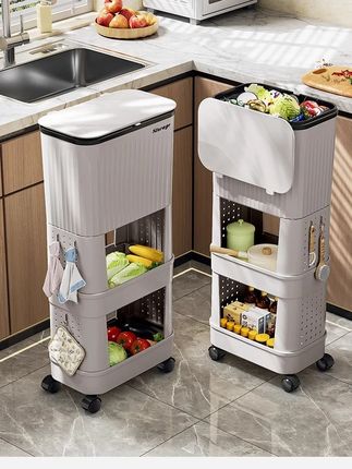 俏洁双层厨房垃圾桶!高款带盖免弯腰,多功能蔬菜置物,家用超方便~ #俏洁厨房垃圾桶  #双层带盖垃圾桶  #免弯腰置物桶  #多功能蔬菜架桶