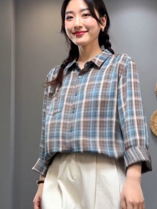 纯棉双层纱格子衫 ##双层纱格子衫 #格子控看过来 #叠穿神器上衣 #休闲百搭 #格子衫穿搭