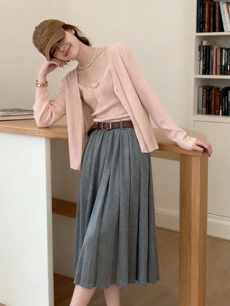 花边吊带两件套上秋季新款甜美气质简约风针织衫套装 #搭配早秋 #慵懒感 #甜酷女孩 #穿搭 #甜辣风