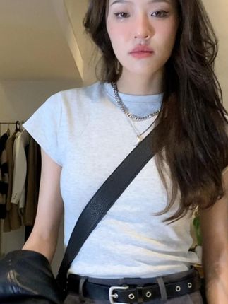 HHYB Hello纯色美式百搭正肩T恤短袖内搭ins修身显瘦上衣8100 基础款真的百看不厌