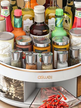 厨房调料盒一体旋转调料置物架台面多功能料油盐酱醋瓶调味料收纳#厨房好物 #调料收纳 #旋转置物架 #家居必备 #厨房神器
