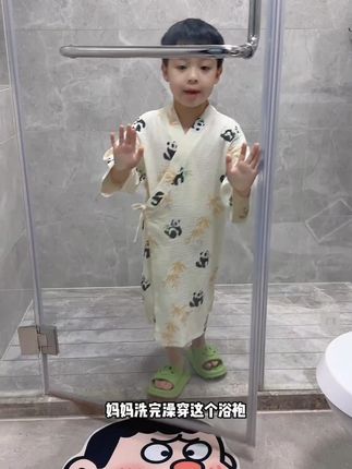 A类100%纯棉儿童睡衣夏季薄款浴巾浴袍宝宝卡通家居服睡袍空调服