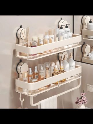 一卫吸盘卫生间置物架奶白免打孔浴室免打孔置物架卫生间浴室#吸盘置物架 #置物架 #浴室置物架 #免打孔置物架 #吸盘置物架