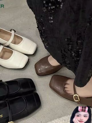 啄木鸟平底玛丽珍单鞋女2025年春秋新款法式一字扣百搭温柔豆豆鞋