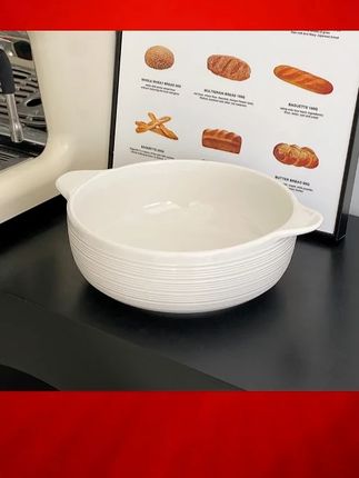 一亨【小ki专属】10.5英寸26.5cm汉斯双耳汤碗家用简约白色条纹汤碗