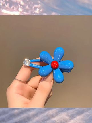 韩系蓝色花朵水钻发夹女边夹侧边碎发刘海鸭嘴夹子高级感百搭夹子#韩系发夹 #蓝色水钻发夹 #高级感头饰 #碎发夹 #百搭发饰