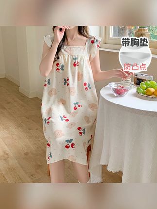 带胸垫睡裙夏季吊带薄款睡衣女新款女士连衣裙学生网红家居服夏天#夏季睡裙 #带胸垫吊带 #女士睡衣 #网红家居服 #夏季时尚