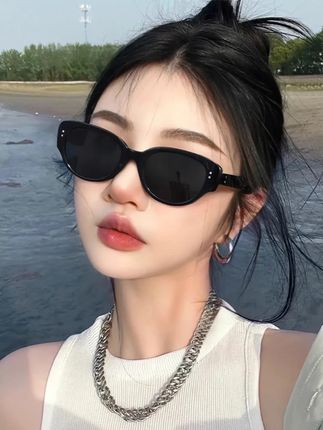 复古猫眼墨镜女防晒遮阳高级感2025新款椭圆近视偏光黑色太阳眼镜 #眼镜 #防蓝光眼镜 #近视眼镜