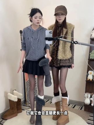 灰色长筒雪地靴女防滑保暖加厚加绒厚底靴子东北雪地棉鞋冬#面料舒适透气 #显白 #遮肉显瘦 #显比例 #百搭