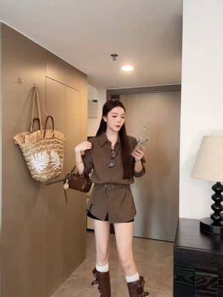 望野集WIdset(焦糖)出游服饰女翻领宽松型复古秋季INS #秋季新款 #衬衫 #纯欲风 #不规则设计 #品质女装