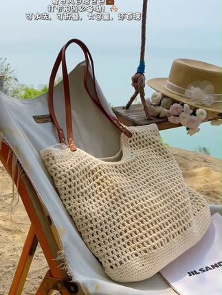 夏季新款托特包草编包棉绳钩织手工包慵懒风单肩包大容量包2025包#美包分享 #包包种草 #包包