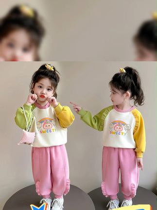 女小童#春秋款 套装2025新款女宝宝拼色#卫衣秋装 #生女儿就是用来打扮的 儿童#洋气时髦 #两件套 两件套