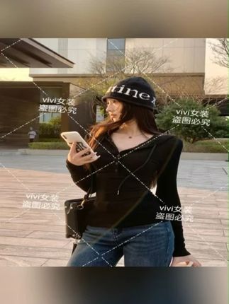 【原版原克重】早秋简约美式辣妹修身半开扣连帽卫衣收腰长袖上衣女#原版原克重 #早秋 #简约 #美式辣妹 #修身