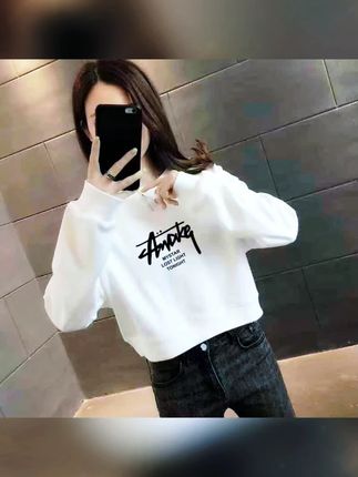 短款圆领卫衣女装小个子长袖新款春秋宽松百搭上衣外套女潮#卫衣 #百搭t恤 #面料柔软舒适 #洋气减龄 #显瘦遮肉