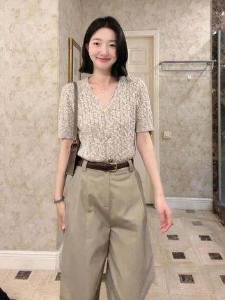 少量现货!气质感卡其色针织短袖 #穿搭 #无限回购的宝藏单品