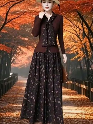 2025早秋新款小碎花套装裙显瘦咖色针织上衣咖色显瘦针织裙套 2025早秋新款小碎花套装裙显瘦咖色针织上衣咖色显瘦针织裙套装#品质女装 #连衣裙 #穿出高级感 #时尚 #精致优雅