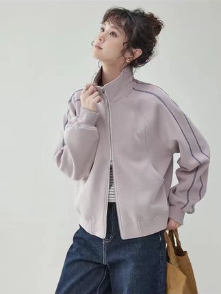 紫色拉链卫衣女外套秋冬新款设计感宽松夹克开衫短款小个子上衣女 #ootd穿搭 #今天穿什么 #显瘦遮肉 #简约搭配 #小个子女生