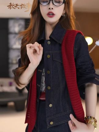 复古减龄POLO领牛仔外套上衣女2025春秋新款显瘦半身短裙 #穿出高级感 #品质女装 #每日搭配分享👗时尚穿搭 #时髦精 #高品质