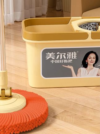 美尔雅加长不锈钢杆干湿两用家用免手洗旋转拖把加厚拖布省力#家居清洁 #旋转拖把 #干湿两用 #美尔雅 #省力拖把