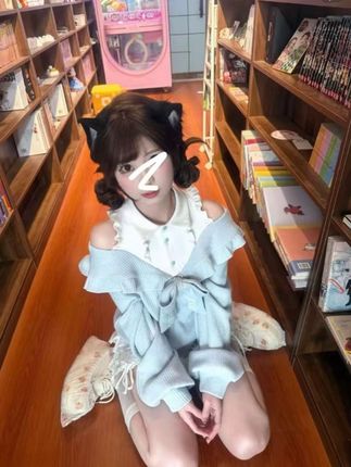 【冬雾蓝铃】学院风设计感甜美可爱风秋冬款露肩毛衣甜美半裙两件套 #韩系穿搭 #甜妹 #连衣裙 #甜系女孩 #裙子👗