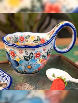 盛夏风味,健康觉醒  Sazaki大容量早餐杯,带勺子,波兰彩陶瓷,釉下彩手绘,让生活色彩缤纷 元气满满!     #仙女必备 #燕麦杯 #家居好物 #牛奶杯 #早餐杯