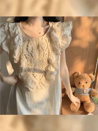 韩国ins甜美公主风无袖睡裙女款夏季小飞袖花边中长款睡衣家居服 #裙子居家服 #家居服 #裙子 #在家也要美美哒 #长款睡裙