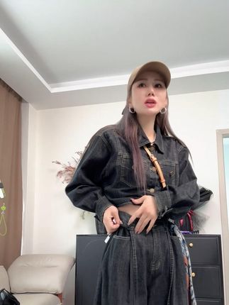 秋季时尚翻领牛仔衬衫高腰阔腿牛仔裤两件套女 #牛仔衬衫 #阔腿裤 #牛仔裤 #两件套 #时尚女装