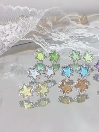 XUPING/旭平首饰 合金合成锆石耳饰 春日焕新星星彩色多巴胺可爱#春日耳饰 #星星耳饰 #多巴胺耳饰 #彩色耳饰 #旭平首饰